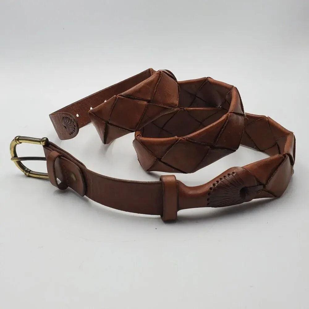 Vintage Woven Leather Belt Brown Adjustable‎ La Franch'e Paris Western European